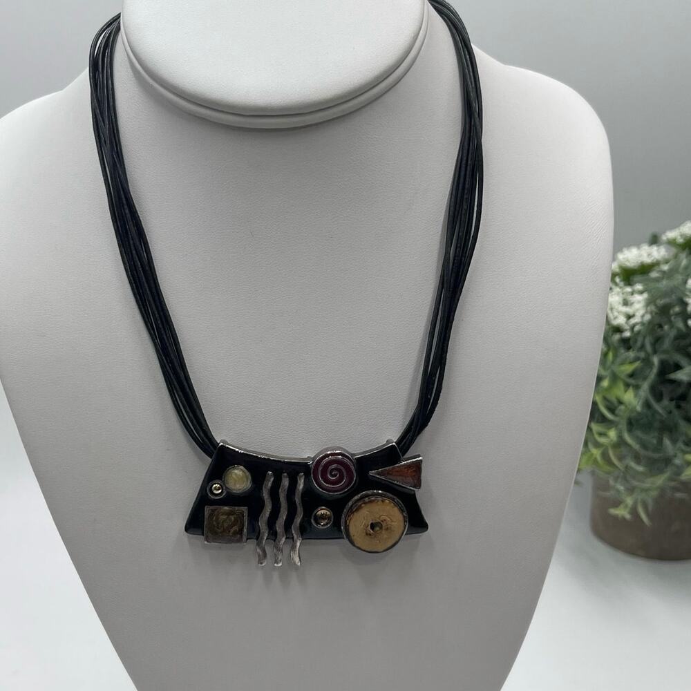 Chico's Pendant Signed‎ Retro Enameled Geometric Pendant Statement Necklace